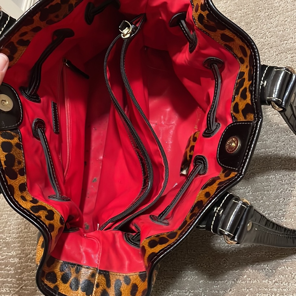 Dooney & Bourke Leopard Print Tote with Black Trim and Red Interior - Picture 9 of 9